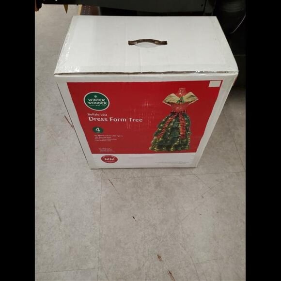 Christmas Tree Clear Lights 4Ft Pre-Lit LED Buffalo Check Dress Form Artificial - Picture 8 of 8